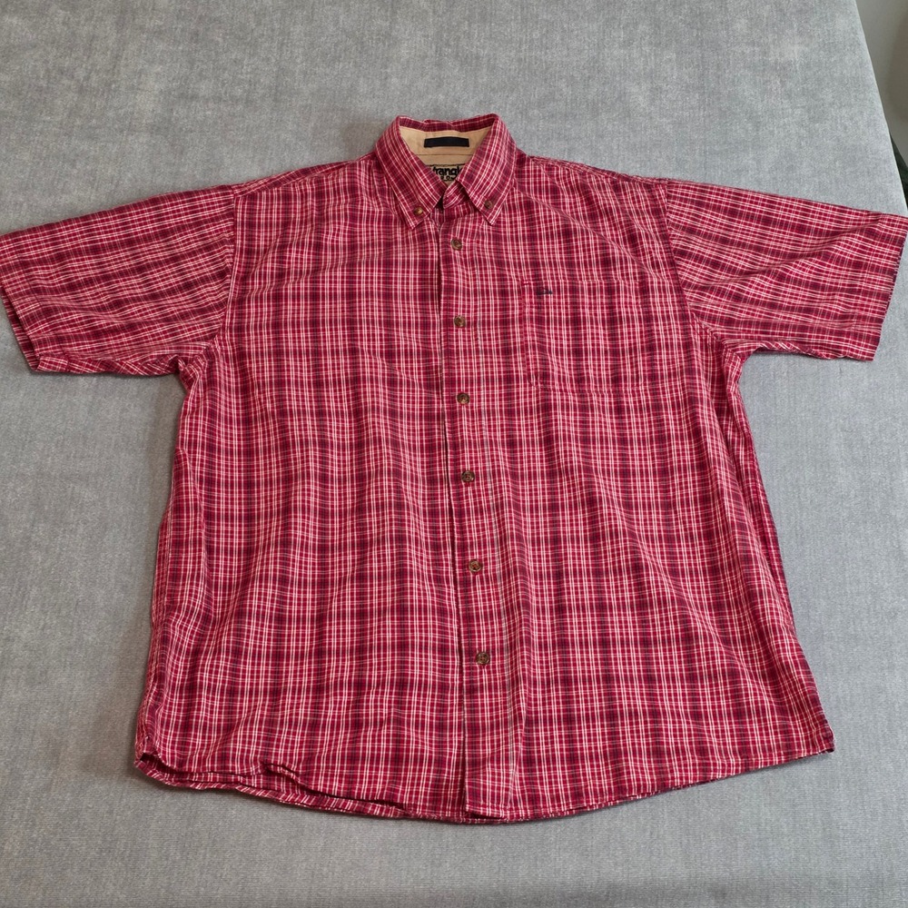 Wrangler Hero Plaid Button Down Shirt Women Medium Red Short Sleeve Western